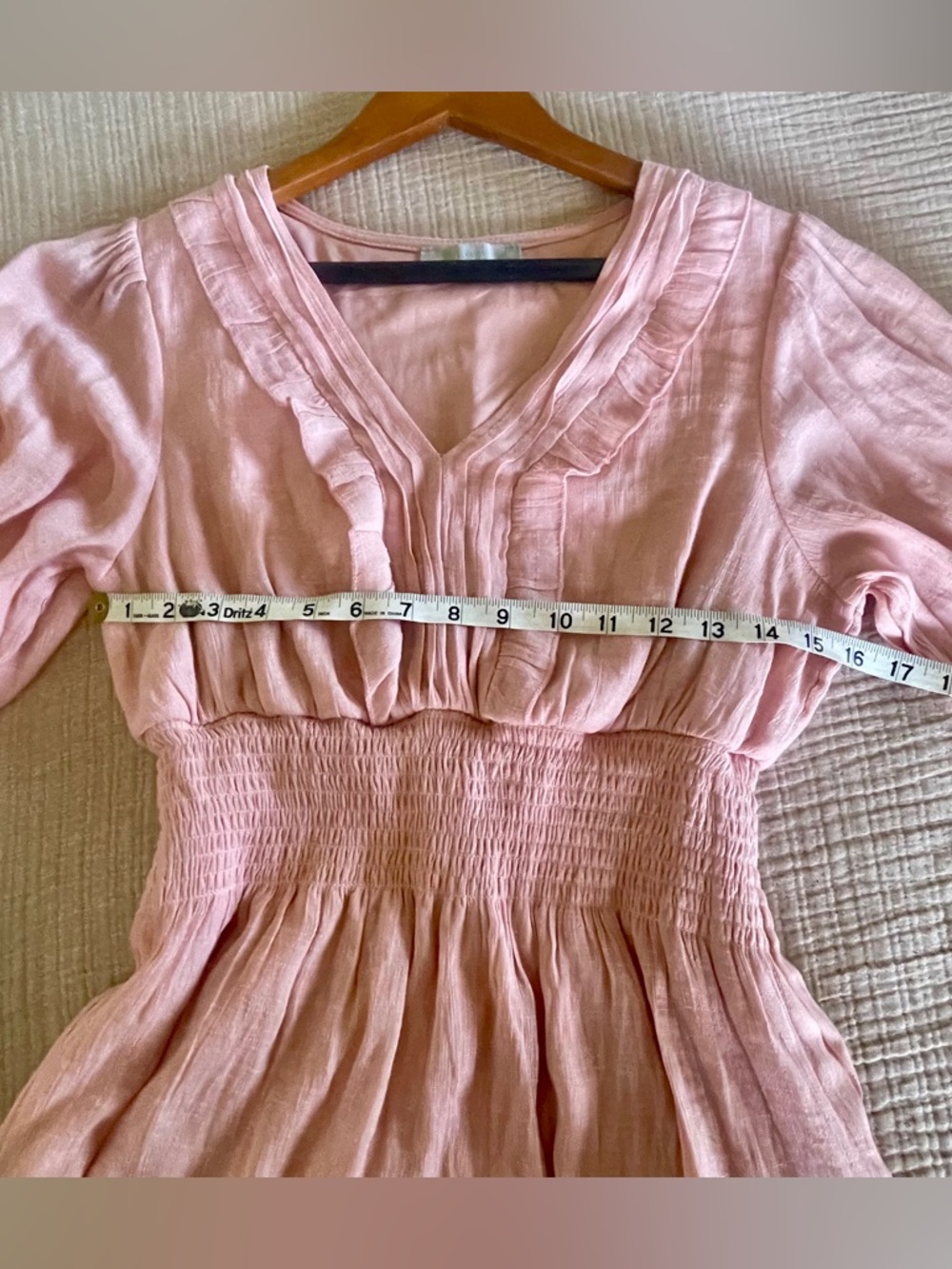 Women's Blush Pink V-Neck‎ Ruffled Tiered Dress EUC - Picture 4 of 8